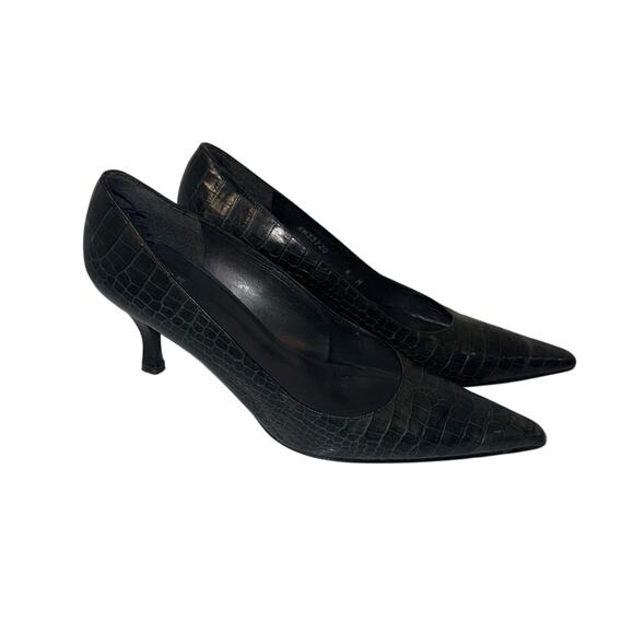 Stuart Weitzman Shoes - STUART WEITZMAN Pointed Toe Croc-Embossed Women’s Kitten Heels in Dark Green 8